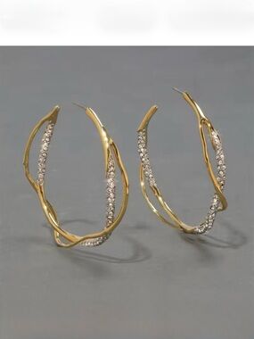 Intertwined Gold Two Tone Pave’ Hoop Earrings Alexis Bittar Solanales AP10